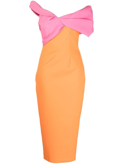 Rachel Gilbert Matteo Off-shoulder Dress In Orange With Pink