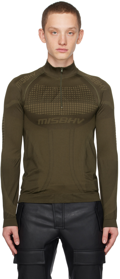 Misbhv Logo-intarsia Half-zip Jumper In Olive