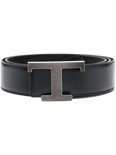 Tod's Logo-buckle Leather Belt In Black
