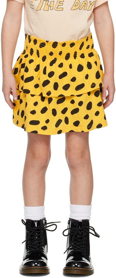The Animals Observatory Kids' Kiwi Printed Cotton Jersey Skirt In Yellow,black