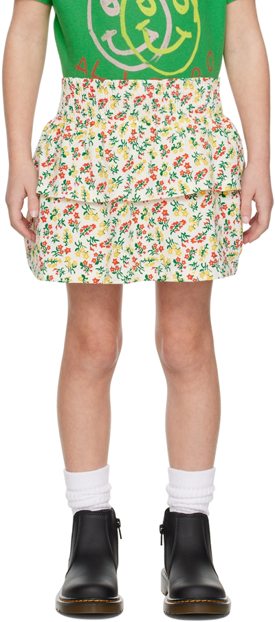 The Animals Observatory Kids' Kiwi Floral Cotton Jersey Skirt In White Flowers
