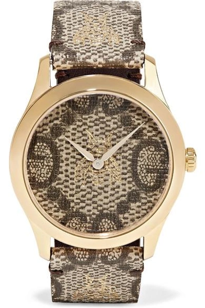 Gucci Printed Coated-canvas And Gold-tone Watch In Brown