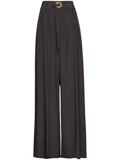 Ferragamo Belted Palazzo Trousers In Black