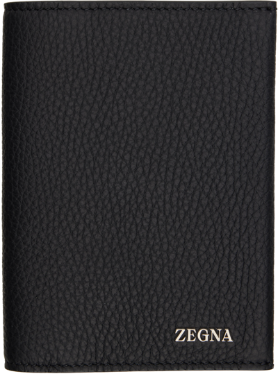 Zegna Logo Plaque Leather Cardholder In Black