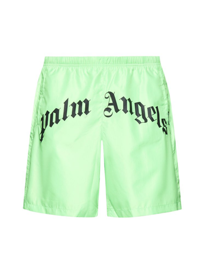 Palm Angels Logo印花泳裤 In Green,fluo