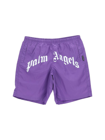 Palm Angels Logo印花泳裤 In Purple