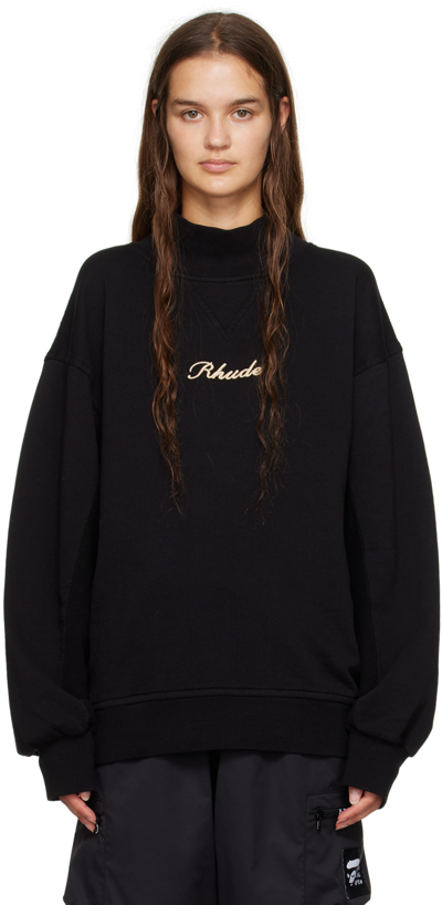 Rhude Embroidered Logo Fleece Sweatshirt In 0372 Black