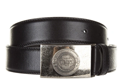 Tod's Men's Genuine Leather Belt  Penny In Black