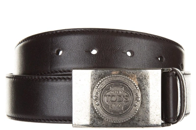 Tod's Men's Genuine Leather Belt  Penny In Brown