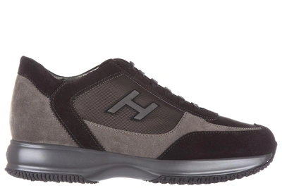 Hogan Men's Shoes Suede Trainers Sneakers Interactive H Flock Etichetta In Grey