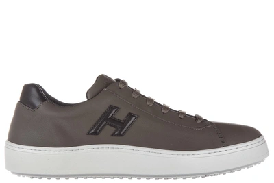 Hogan Men's Shoes Leather Trainers Sneakers H302 Urban Cupsole Sporty Style In Grey