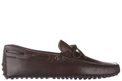 Tod's Men's Leather Loafers Moccasins  Laccetto Occhielli Gommini 122 In Brown