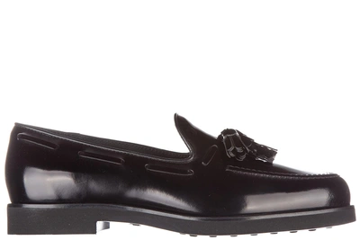 Tod's Women's Leather Loafers Moccasins  Gomma Xl Nappine Lace In Black