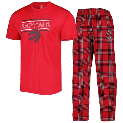 Concepts Sport Men's  Red, Black Toronto Raptors Badge T-shirt And Pajama Pants Sleep Set In Red,black
