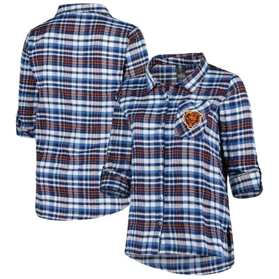 Concepts Sport Navy Chicago Bears Plus Size Mainstay Flannel Full-button Long Sleeve Nightshirt
