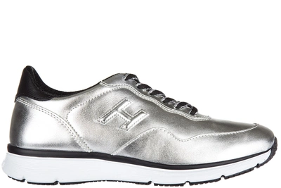 Hogan Women's Shoes Leather Trainers Sneakers Traditional 20.15 In Silver