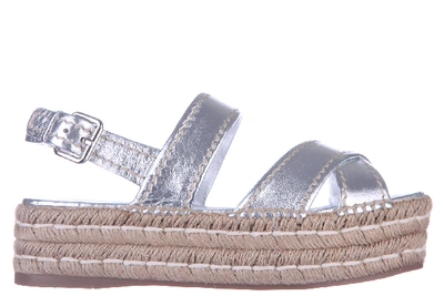 Prada Women's Leather Sandals In Silver