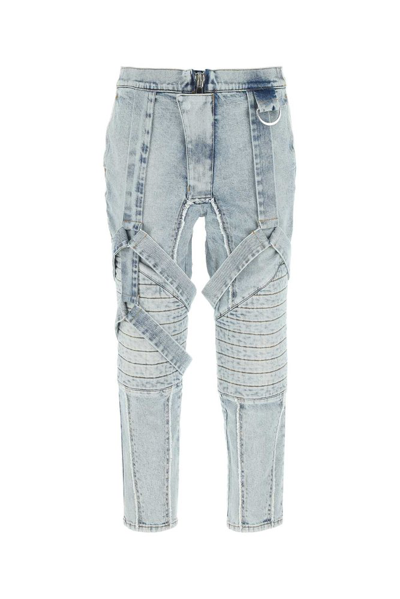 Balmain Cotton Slim-fit Jeans With Straps In Bleu Jean Clair