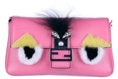 Fendi Women's Leather Shoulder Bag Micro Baguette In Pink