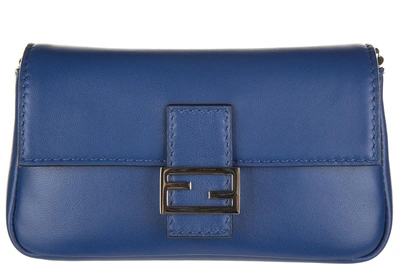 Fendi Schultertasche Leder Damen Tasche Umhängetasche Bag Micro Baguette In Blue