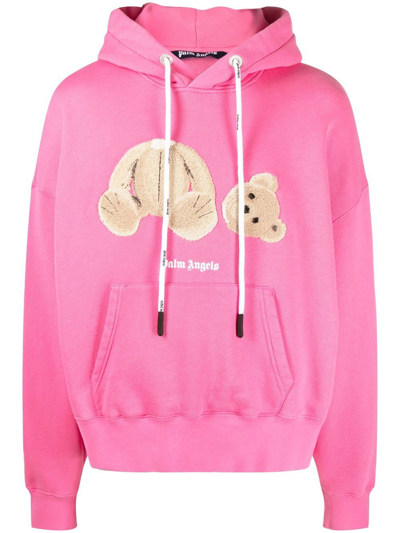 Palm Angels Bear Over Hoodie In Rosa/marrone