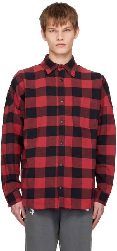 Palm Angels Logo-print Plaid-check Shirt In Red White