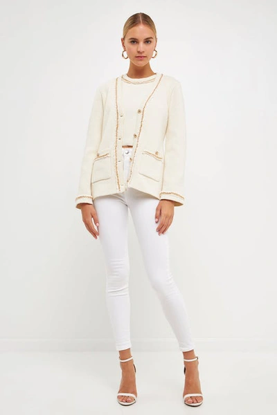 Endless Rose Chain Trim Cardigan In Cream