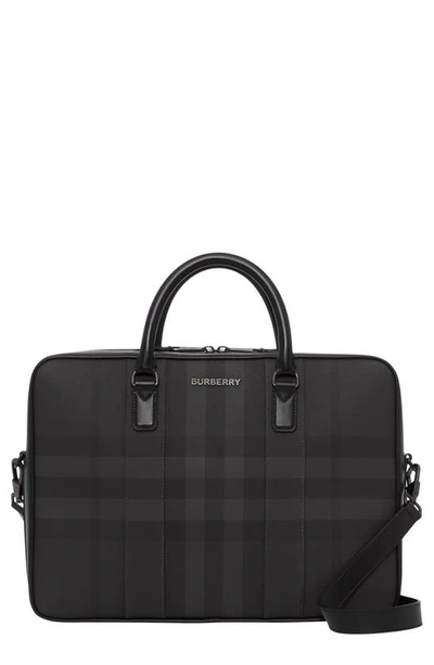 Burberry Leather-trim Check Briefcase In Gray