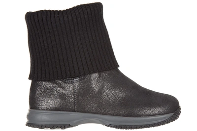 Hogan Girls Shoes Baby Child Boots Suede Leather Interactive In Black