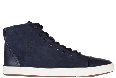 Polo Ralph Lauren Men's Shoes High Top Suede Trainers Sneakers Kelsey In Blue