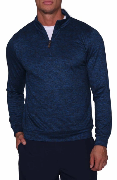 Tailorbyrd Melange Yarn Long Sleeve Quarter Zip Pullover In Blue