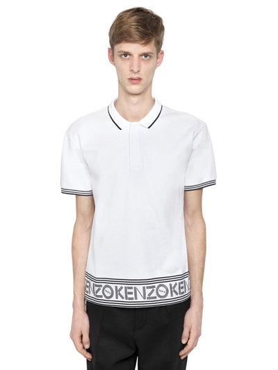 Kenzo Logo Print Hem Cotton Jersey Polo Shirt, White | ModeSens
