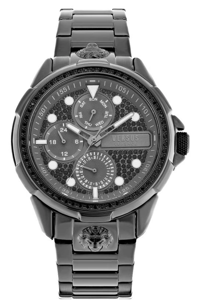 Versus 6e Arrondissement Men's Multifunction Quartz Movement And Ion Plating Gunmetal Bracelet Watch 46mm In Gray
