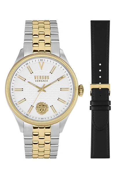 Versus Colonne Men's 3 Hand Quartz Movement And Two-tone Stainless Steel Bracelet And 1 Leather Strap Watch In Two Tone