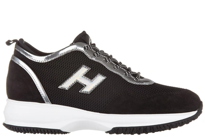 Hogan Women's Shoes Suede Trainers Sneakers Interactive Lycra H Flock Mesh In Black