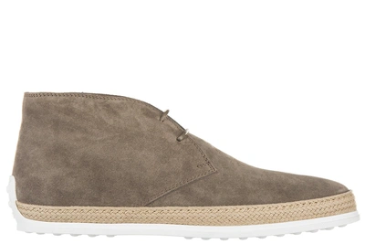 Tod's Men's Suede Desert Boots Lace Up Ankle Boots Rafia In Beige
