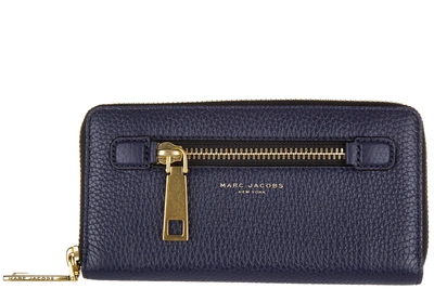 Marc Jacobs Women's Wallet Genuine Leather Coin Case Holder Purse Card Bifold In Blue