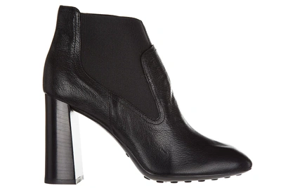 Tod's Women's Leather Heel Ankle Boots Booties T95 In Black