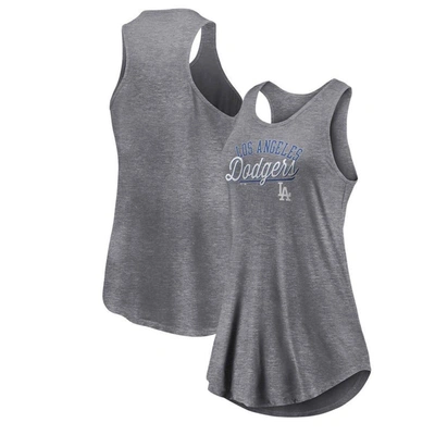 Fanatics Branded Heather Gray Los Angeles Dodgers Simplicity Swing Racerback Scoop Neck Tank Top