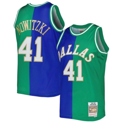 Mitchell & Ness Dirk Nowitzki Blue/green Dallas Mavericks Hardwood Classics 1998/2019 Split Swingman