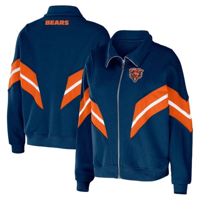 Wear By Erin Andrews Navy Chicago Bears Plus Size Yarn Dye Stripe Full-zip Jacket