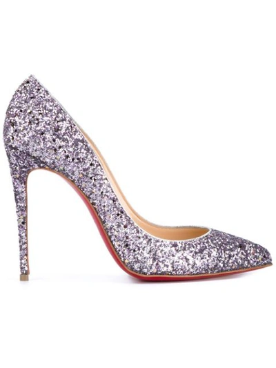 Christian Louboutin Pigalle Follies Glitter Red Sole Pump In Light-pink And Silver-tone