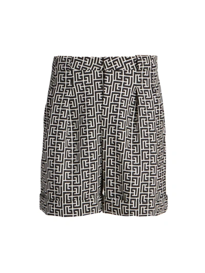 Balmain Monogram-jacquard Wool Bermuda Shorts In Black