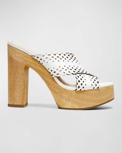 Veronica Beard Gaynor Perforated Leather Platform Sandals In White