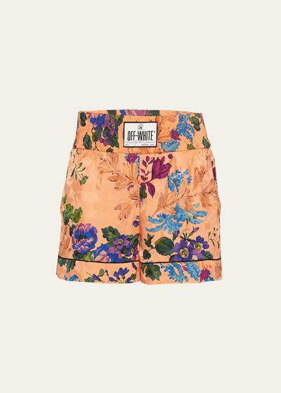 Off-white Camo Floral Jacquard Pajama Shorts In Orange