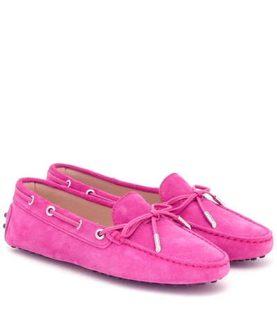 Tod's Gommino Nubuck Moccasins In Pink