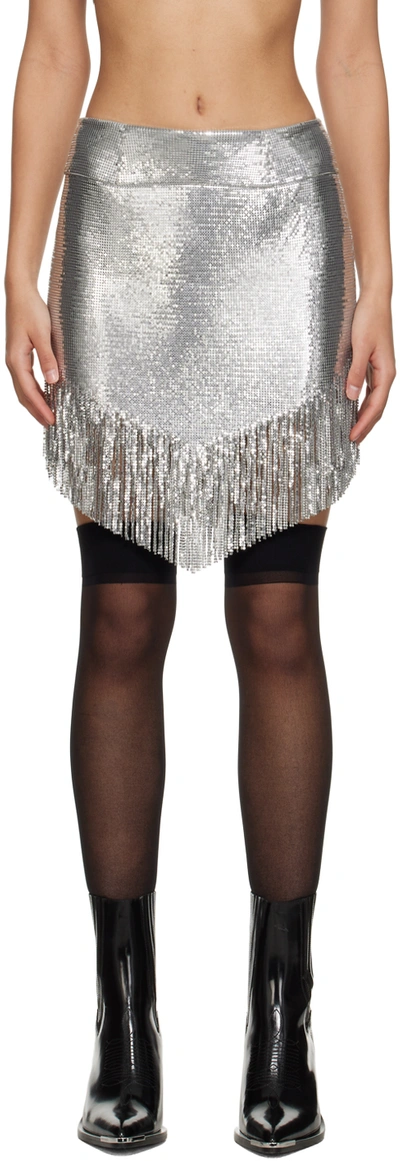 Paco Rabanne Fringed Metallic Mesh Mini Skirt In Silver