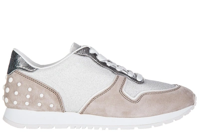 Tod's Women's Shoes Suede Trainers Sneakers Sportivo In Beige