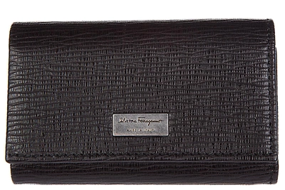 Ferragamo Men's Genuine Leather Keychain Keyring Holder  Gift In Brown