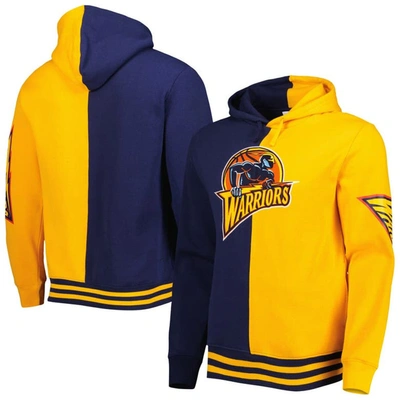 Mitchell & Ness Men's  Navy, Gold Golden State Warriors Hardwood Classics Split Pullover Hoodie In Navy,gold